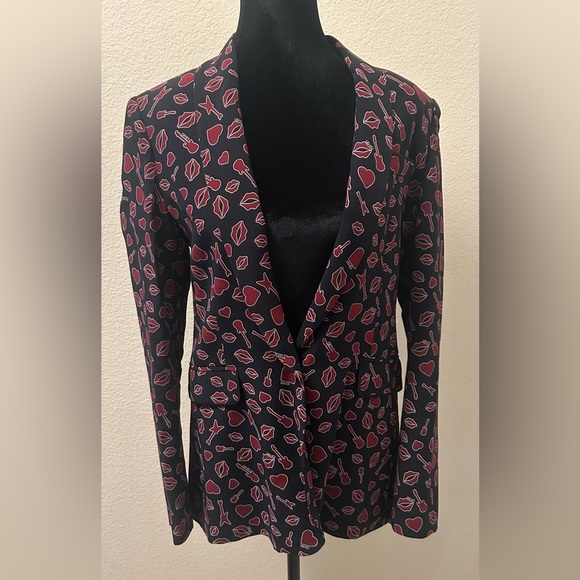 Liu Jo Jackets & Coats Red/Black Print Blazer - Made In Italy Size S - - Picture 2 of 7